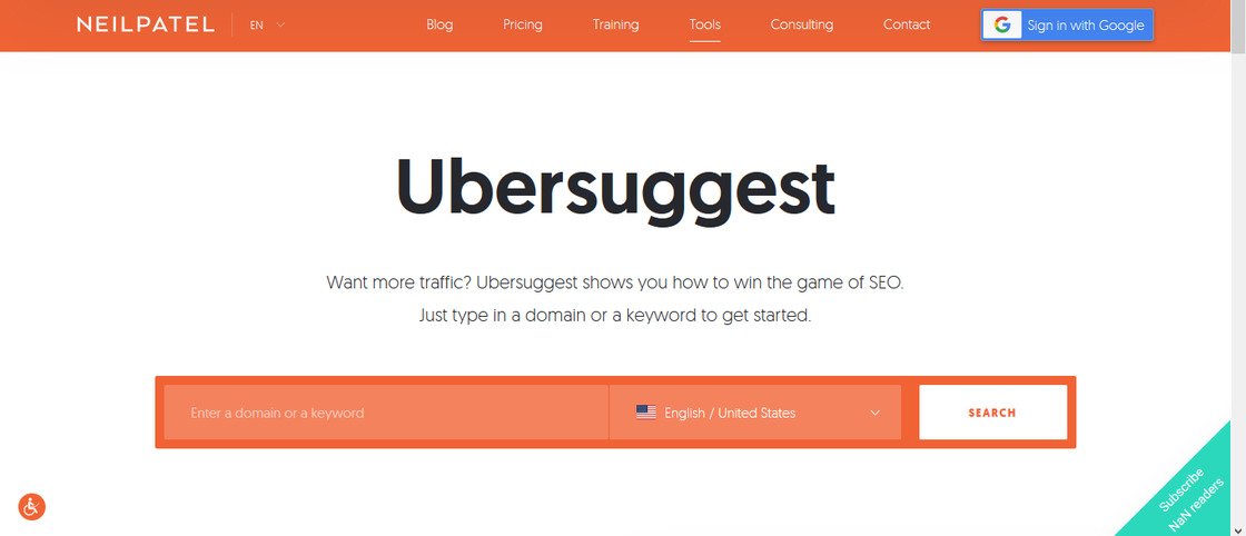 ubersuggest keyword research tool